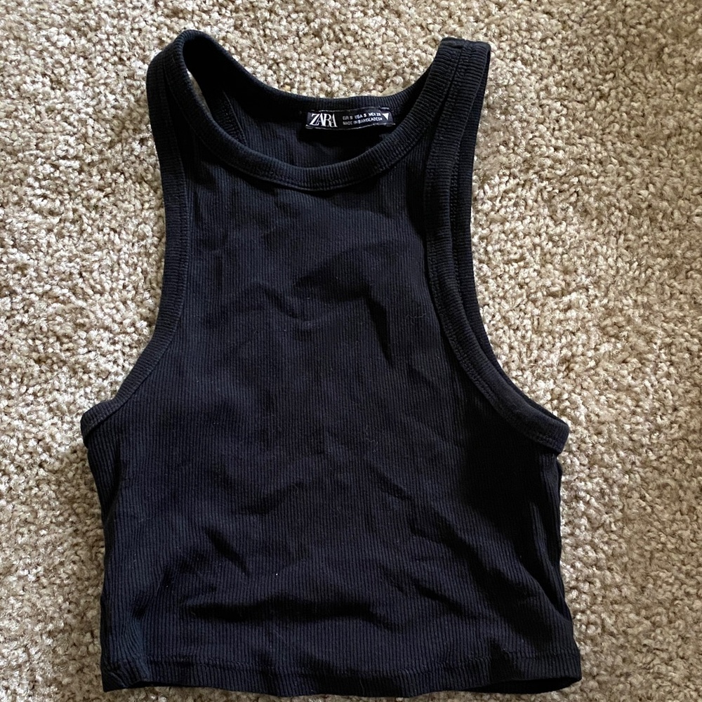Zara Black Sleeveless Ribbed Top